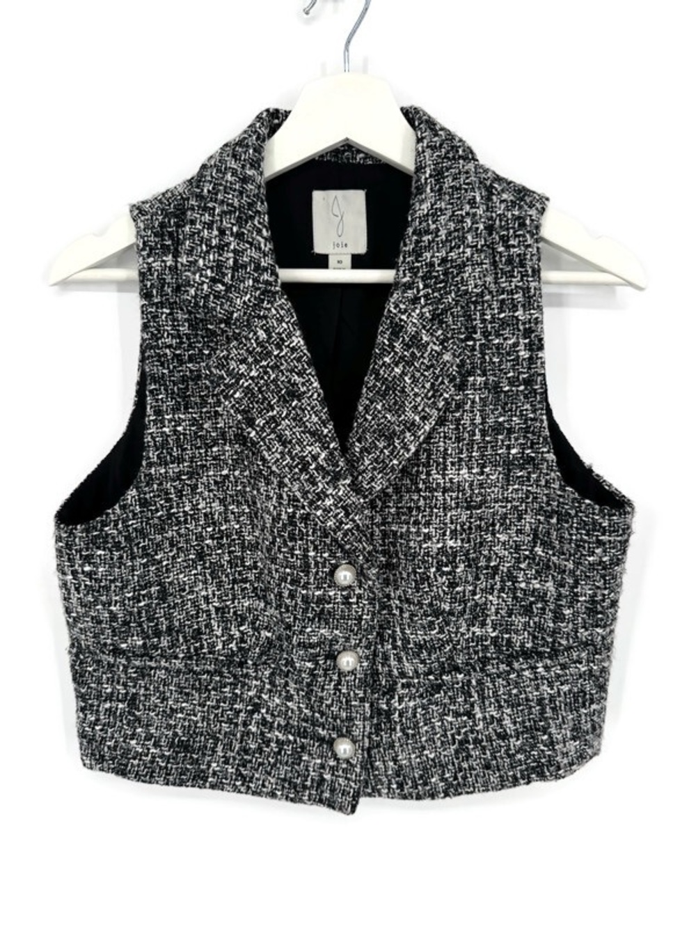 Joie Black White Tweed Pearl Button Cropped Blazer Vest‎ Size 10